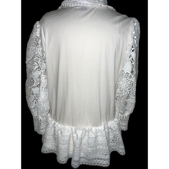 NEW Boston Proper White Lace Peplum Blouse Top Skirted Lined Crochet Size XL - Picture 7 of 10